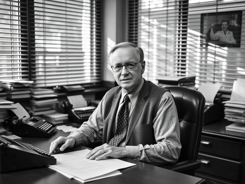 A mid-career portrait of William Green Jr. in a modern office setting, surrounded by holographic data visualizations of playe