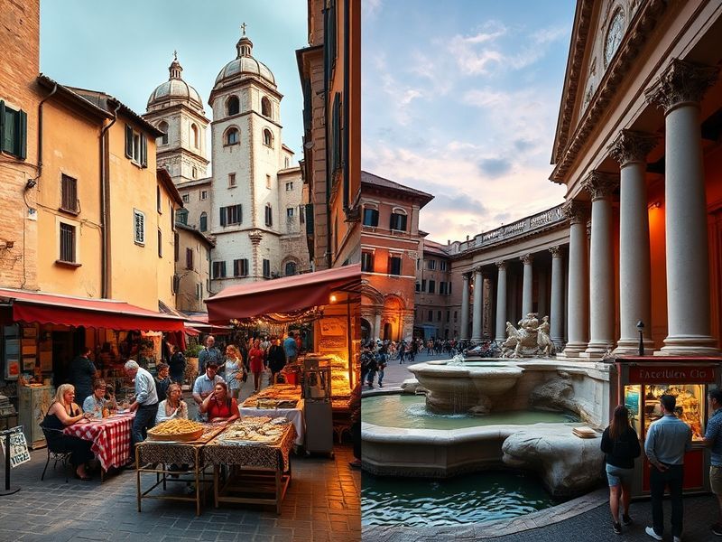 A vibrant stadium atmosphere showing Bologna FC fans in red and blue scarves cheering, with Roma supporters in yellow and red