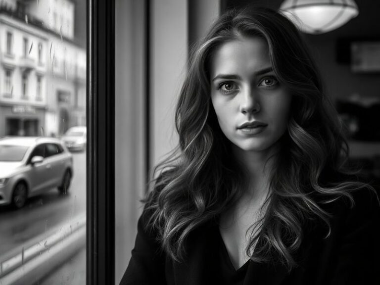 A dynamic studio portrait of Klaudia Zakrzewska in front of one of her mixed-media installations, featuring fragmented manneq