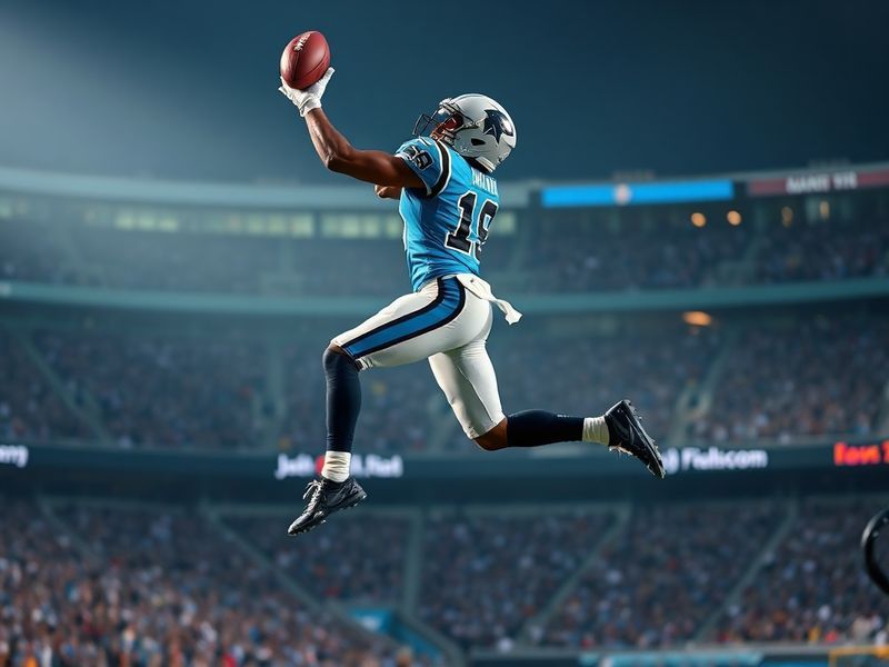 A focused action shot of Jadon Canady in a Cincinnati Bengals uniform, mid-coverage during a game, with blurred stadium light