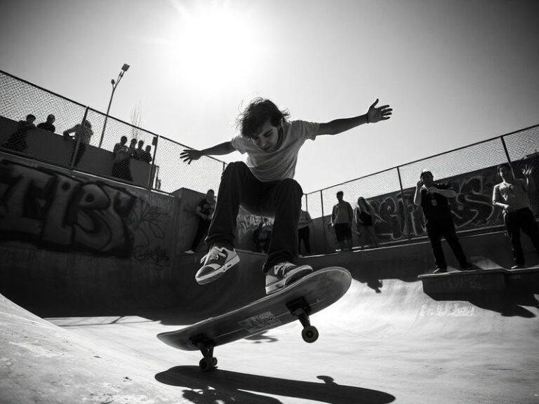 A dynamic action shot of Kage Casey mid-performance, blending gymnastics, parkour, and jiu-jitsu elements in a brightly lit i