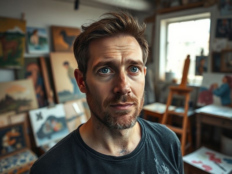 A dynamic portrait of Matthew Hibner in a modern newsroom or sports venue, surrounded by screens displaying data visualizatio