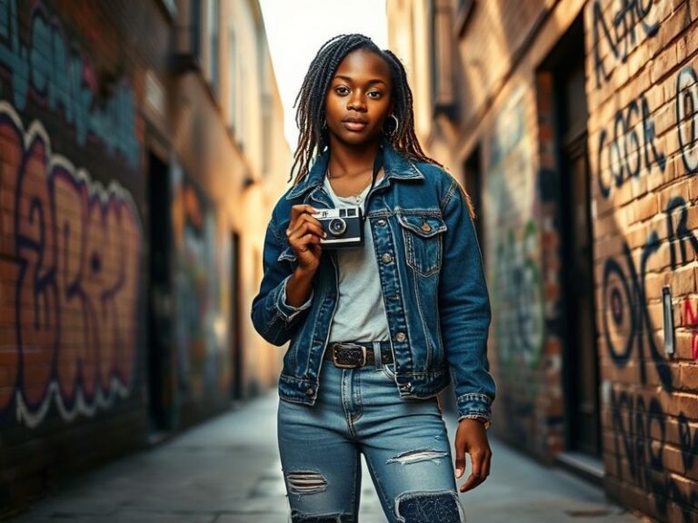 A dynamic action shot of Kendal Daniels mid-trick on a sunlit urban staircase, wearing a graphic tee and skate shoes, with a