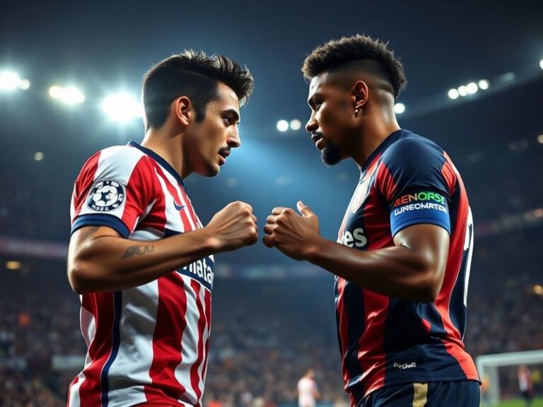 A dynamic shot of a heated Atlético Madrid vs Athletic Club match, showcasing players in mid-action on a rainy San Mamés pitc