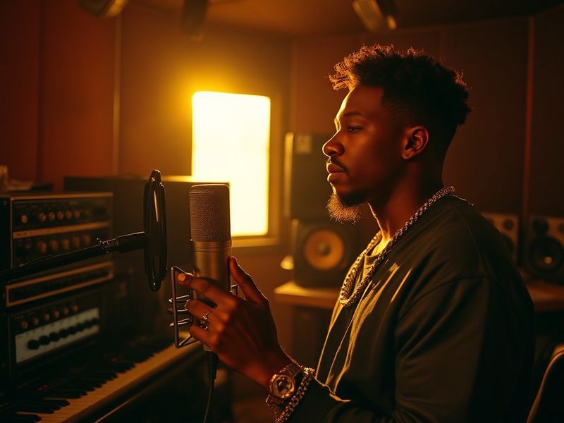 A split-image scene: on one side, Kendrick Lamar performing on stage with a crowd; on the other, a courtroom gavel on a lapto