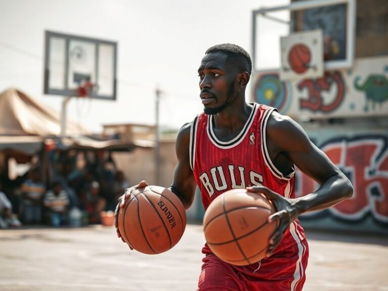 A portrait of Namdi Obiazor sitting in a sunlit room surrounded by books, with a Lagos skyline visible in the background thro