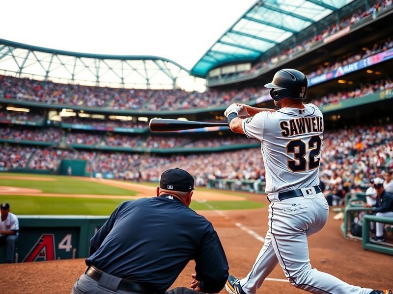 A dynamic shot of a pitcher mid-windup during a Padres vs. Diamondbacks game, with the stadium lights illuminating the field