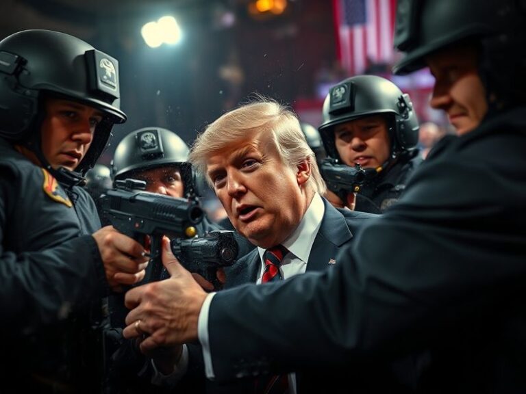 A tense scene at a Trump campaign rally in Butler, Pennsylvania. Secret Service agents rush to shield Trump as gunfire erupts