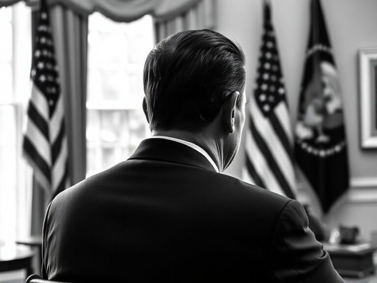 A split-image illustration: on the left, Reagan in a 1980s Oval Office portrait; on the right, a global map with icons repres