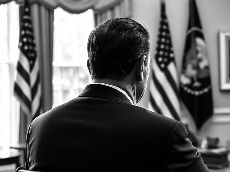 A split-image illustration: on the left, Reagan in a 1980s Oval Office portrait; on the right, a global map with icons repres