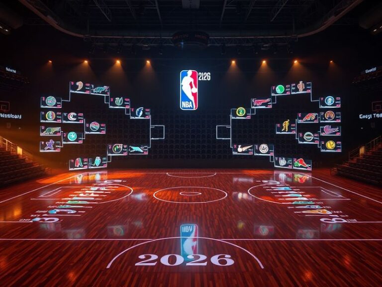 A split-screen image showing a high-energy NBA game in progress, with one side featuring a veteran player like LeBron James a