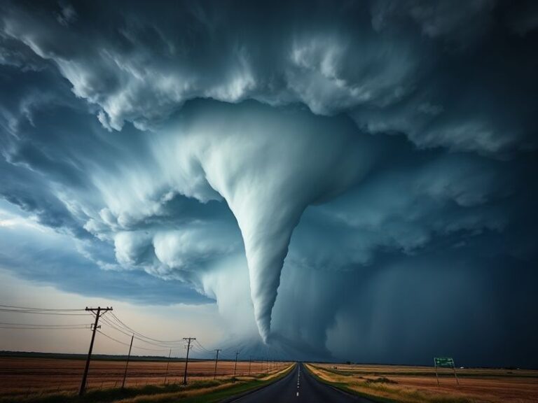 A dramatic evening sky over a North Texas neighborhood with dark, swirling storm clouds looming overhead. Powerful lightning