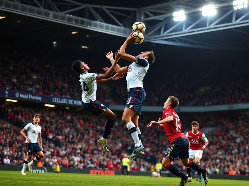 A dynamic action shot of Tottenham players celebrating a goal against Manchester United, showing the emotional intensity of t