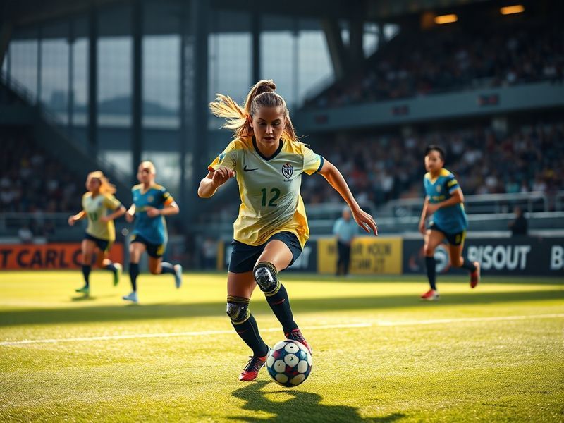 A dynamic action shot of Carson Pickett in an OL Reign jersey, mid-defensive play on a soccer field, with teammates blurred i