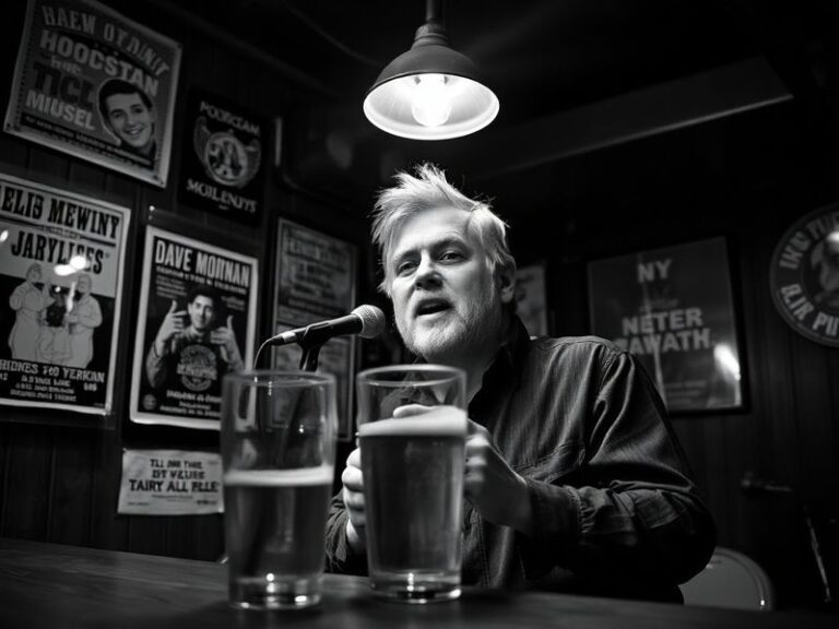 A candid photo of Dave McMenamin courtside at an NBA game, wearing a headset and holding a microphone, with a focused express