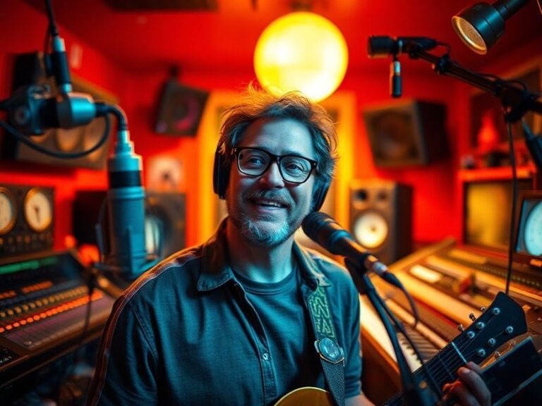 A split-screen image of JJ Wetherholt in a studio setting (left) and a casual, candid shot of him recording a podcast (right)