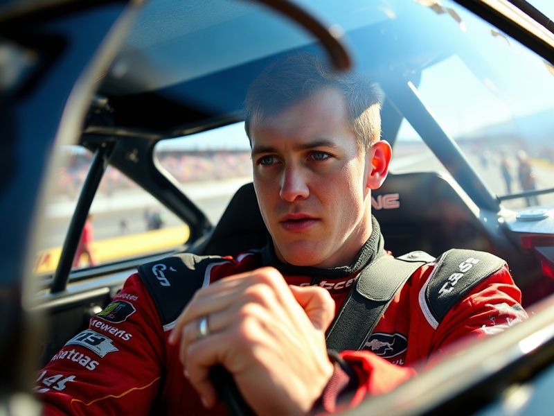 Ryan Preece in a Stewart-Haas Racing car during a 2023 NASCAR Cup Series event, wearing his racing suit and helmet, with a fo