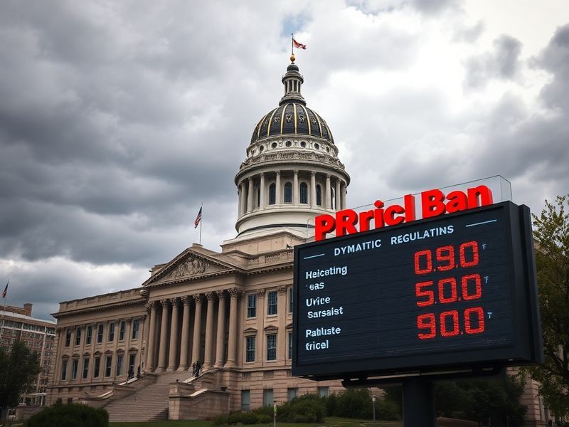 A split-screen image showing a Maryland state capitol building on one side and a smartphone displaying a dynamic pricing aler