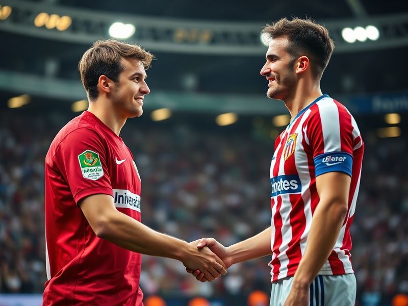 A vibrant stadium atmosphere with Universitario’s blue and white striped jerseys facing off against Alianza Atlético’s red an
