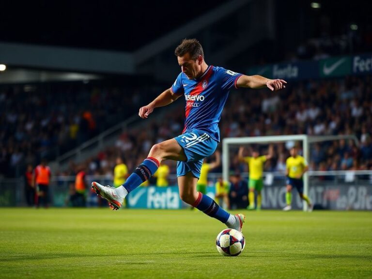 A dramatic wide-angle shot of Orense players celebrating a goal at Estadio de O Couto, with Barcelona’s blaugrana colors fain