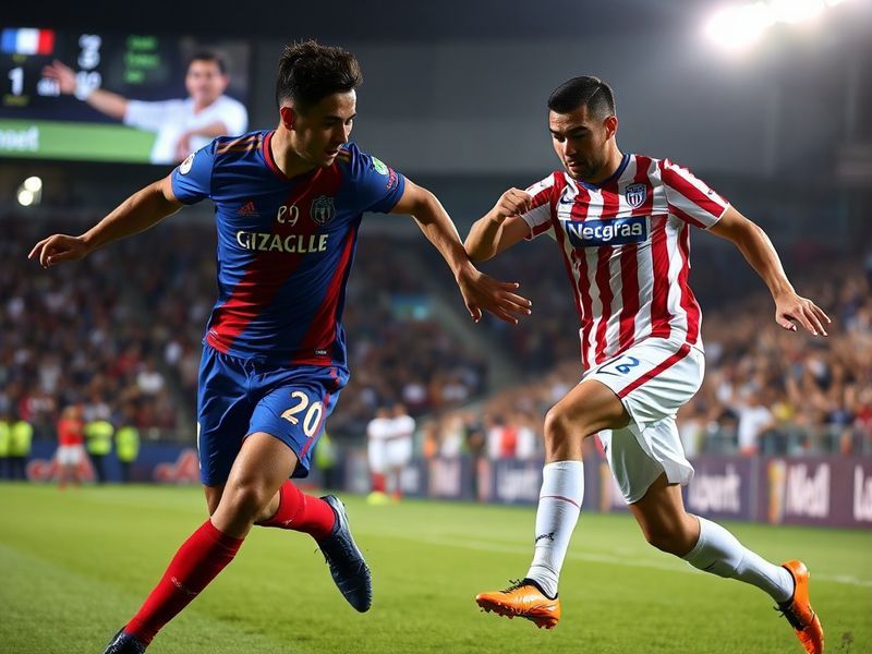 A vibrant stadium atmosphere during a Cruz Azul vs Necaxa match, featuring blue-clad Cruz Azul fans on one side and Necaxa su