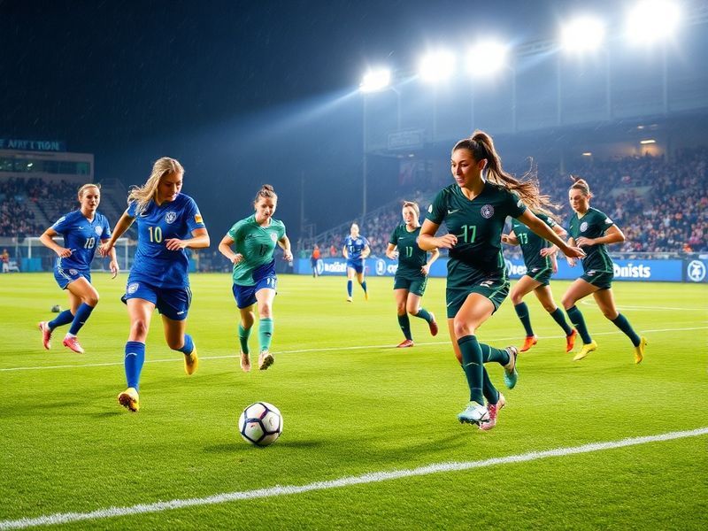 A dynamic action shot of a soccer match between Utah Royals FC and Seattle Reign FC, featuring players in mid-play on a well-