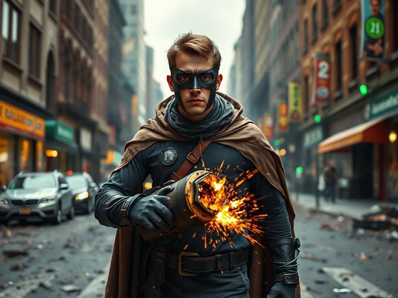 A dramatic illustration of Stuart standing amidst a collapsing universe, with cosmic debris and failed machinery surrounding