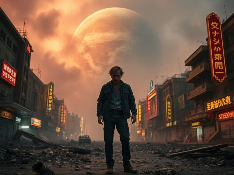 A split-screen image: on the left, Stuart from Red Dwarf looking determined but incompetent; on the right, a chaotic global m