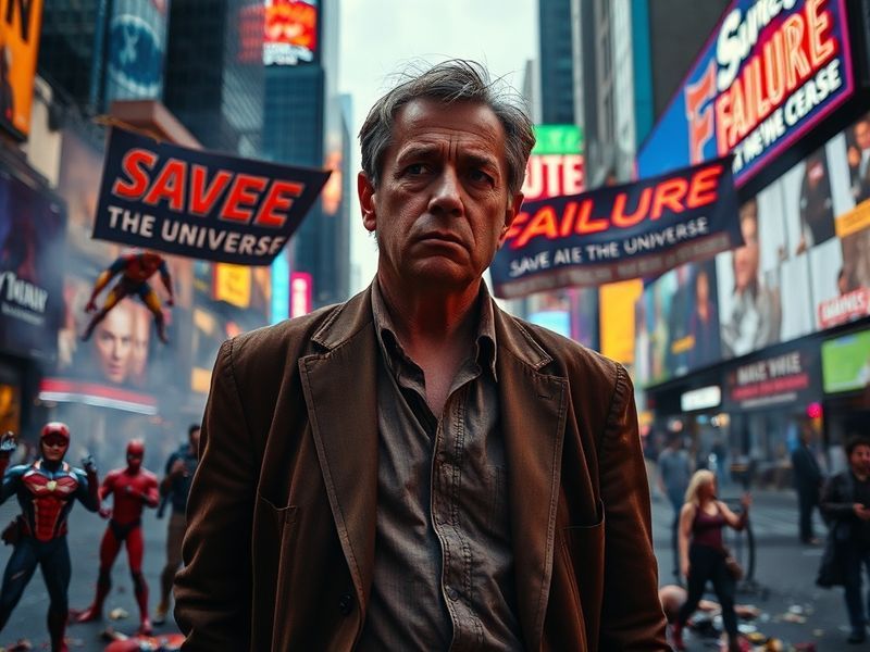 A humorous illustration of Stuart from Red Dwarf standing in a chaotic, sci-fi landscape with a determined but doomed express