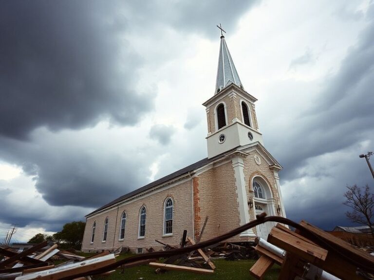 Aerial view of Joplin, MO showing a mix of modern rebuilt structures and green spaces, with a clear sky symbolizing recovery.