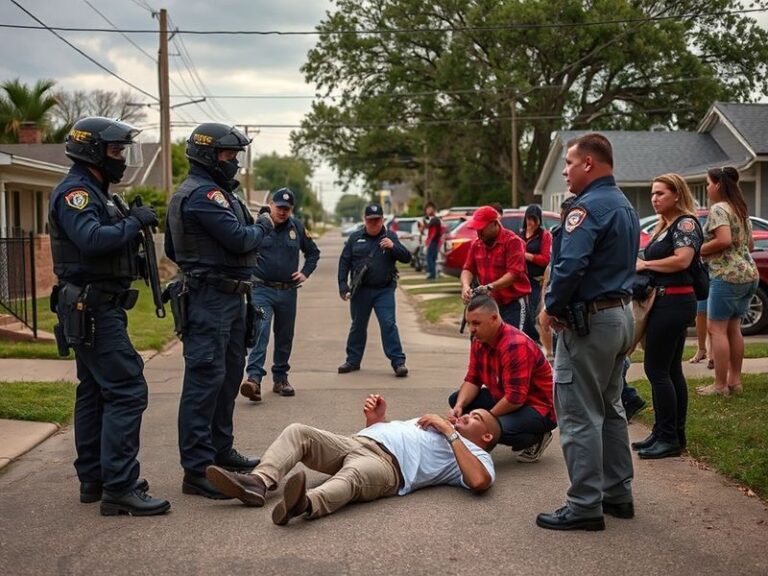 Aerial view of Austin’s downtown district at dusk, with police tape cordoning off a crime scene near Republic Square. The sce