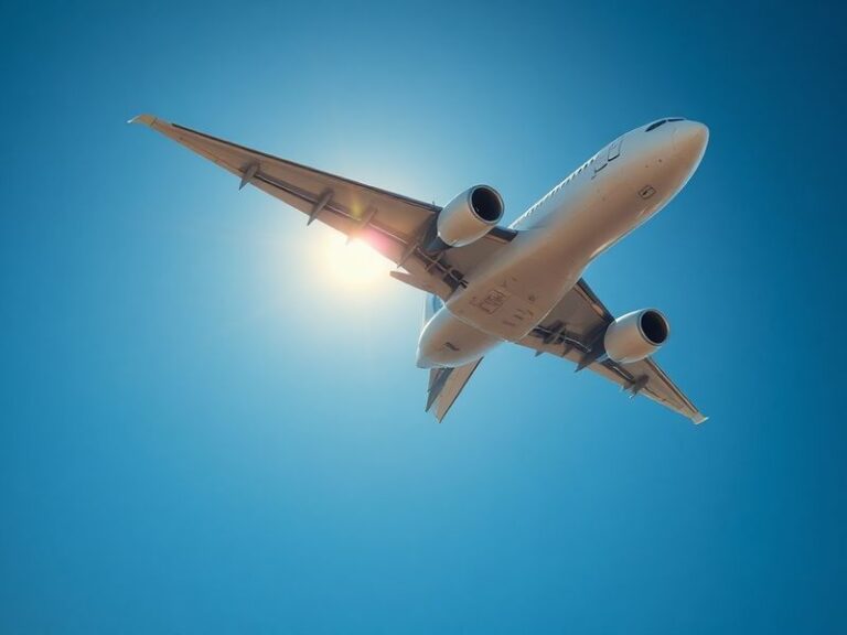 A modern airport terminal with digital screens displaying flight information, passengers with luggage, and a large window sho
