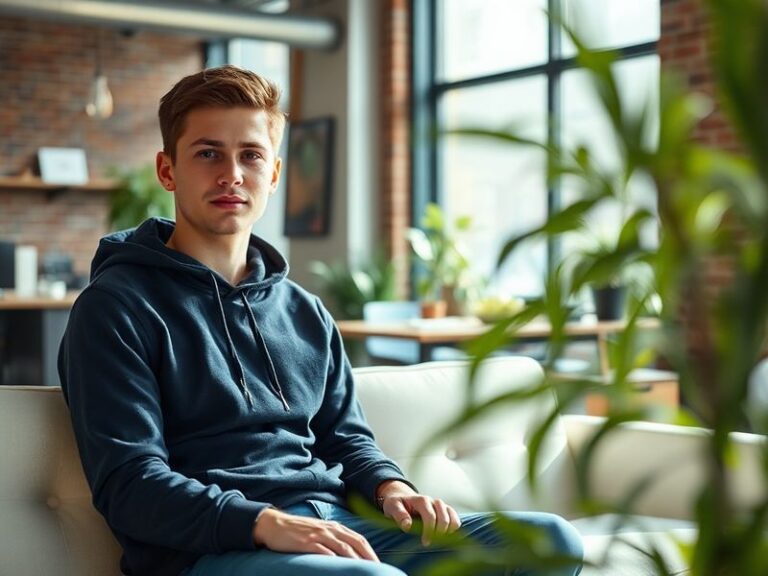 A split-screen image: on one side, a young Ben Pasternak coding on a laptop; on the other, a modern startup office with a div