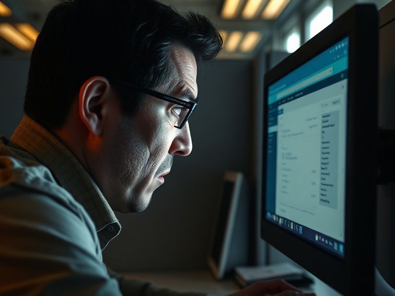 A split-screen image showing a frustrated user staring at a loading Outlook screen on one side, and a calm, organized digital
