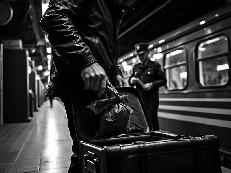 A dimly lit dockside scene at night, with shadowy figures unloading crates from a small boat onto a larger vessel. The atmosp