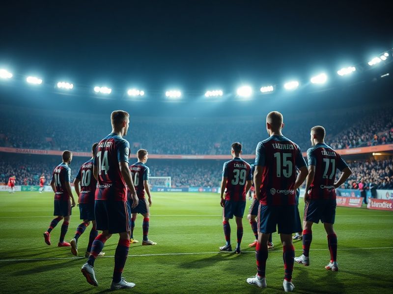 A vibrant stadium atmosphere at Unipol Domus in Cagliari with Atalanta players in blue-black stripes attacking, while Cagliar