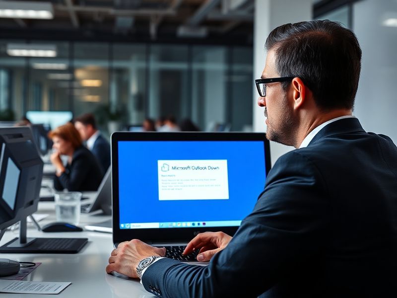 A split-screen image showing a frustrated user staring at a loading screen on a laptop alongside a Microsoft logo with an err