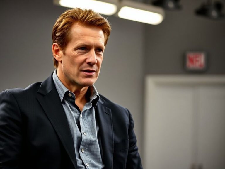 A split-screen image of Chris Simms in a Tampa Bay Buccaneers jersey during his playing days on one side, and him in a modern