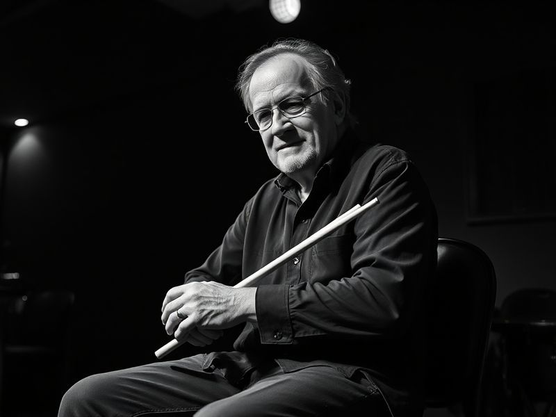 A mid-century comic book artist's workspace: a cluttered desk with vintage comic art, typewriters, and reference books. In th