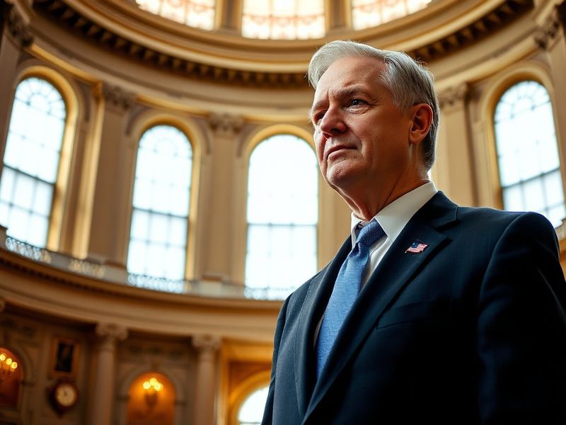 A professional headshot of Tennessee Governor Bill Lee speaking at a podium, with an American flag and Tennessee state flag i