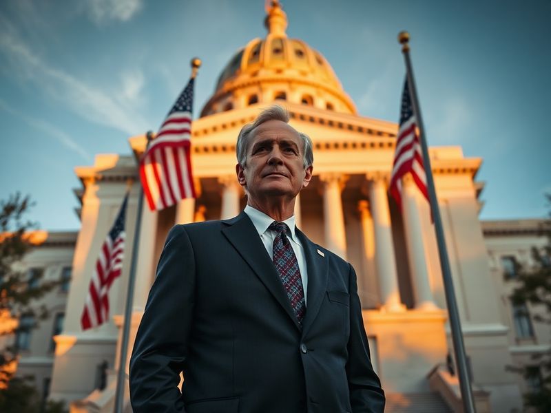 A wide-angle view of the Tennessee State Capitol building in Nashville, bathed in golden evening light. The neoclassical stru