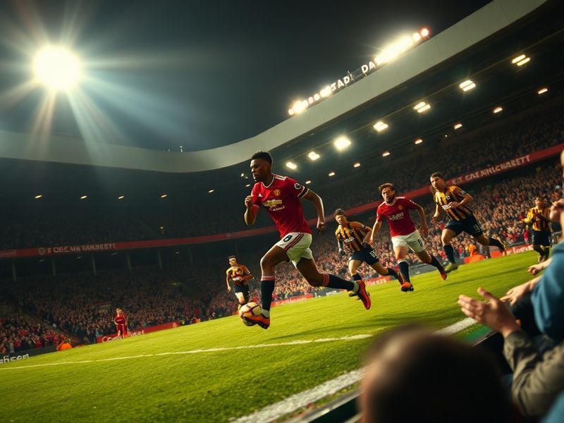 A dynamic shot of Manchester United's Marcus Rashford scoring against Brentford at Old Trafford, with Brentford players in pu