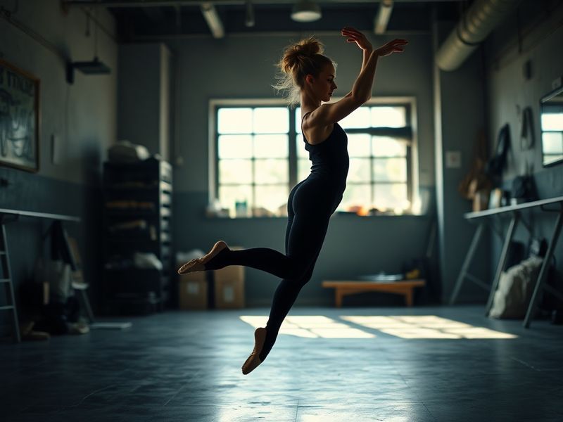 A dynamic action shot of Allie Eklund mid-routine on the balance beam, showcasing her precision and artistry. She is dressed