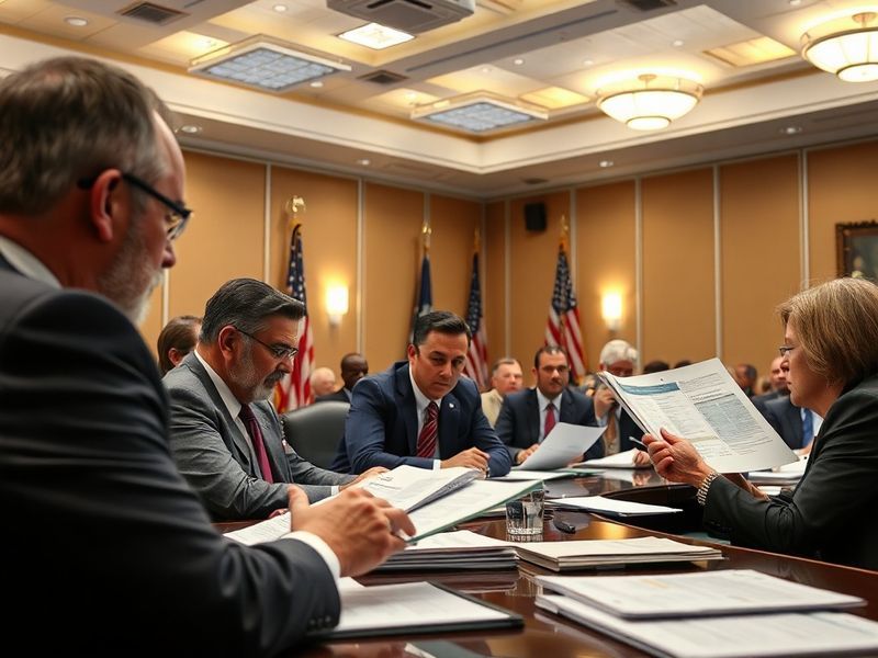A high-angle view of a U.S. Customs and Border Protection officer reviewing digital data on a tablet in a modern border facil