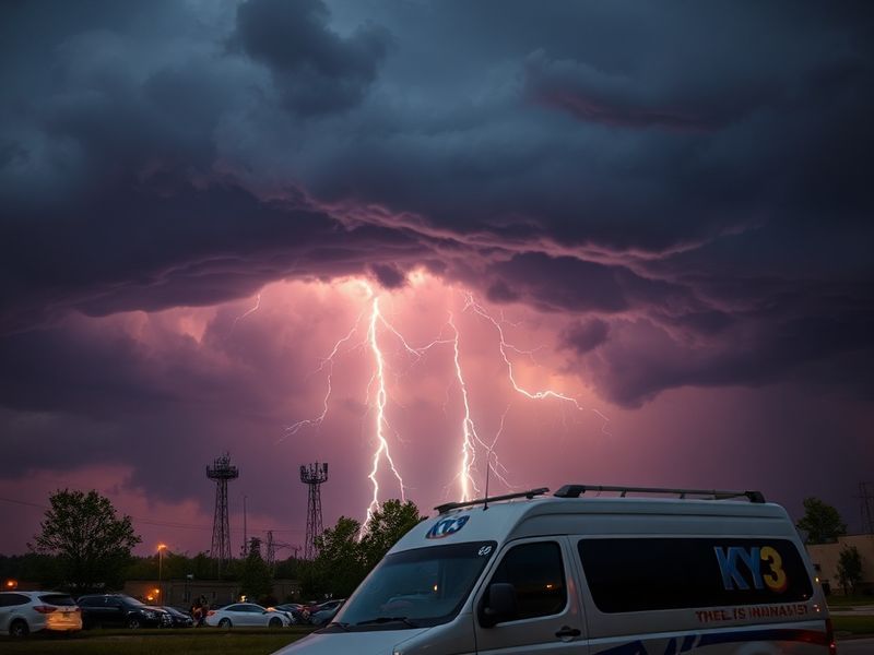 A meteorologist at KY3 stands in front of a green screen displaying a live radar map of the Ozarks, with storm tracks and cou