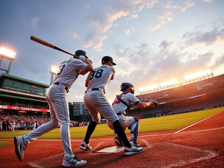 A vibrant shot of T-Mobile Park during a Mariners game, showcasing the stadium’s neon lights, the Mariners’ logo on the field