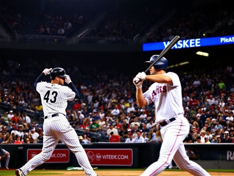 A dynamic shot of a Yankees vs Rangers game in progress, featuring Gerrit Cole on the mound and Adolis García at bat, with fa