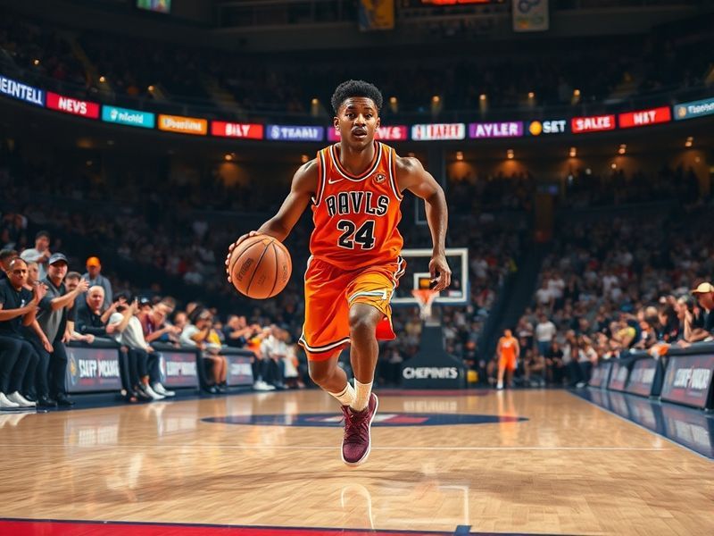 A dynamic action shot of Chet Holmgren and Scoot Henderson competing in a game, showcasing their athleticism and contrasting