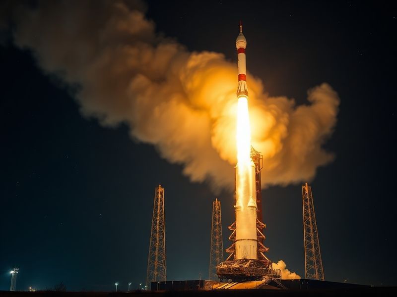 A SpaceX Falcon 9 rocket stands on the launch pad at Cape Canaveral during sunset, with its nine Merlin engines visible and t