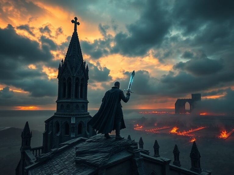 A cinematic shot of the Diablo 4 game world at night, featuring the gothic city of Haven in the foreground with demonic force